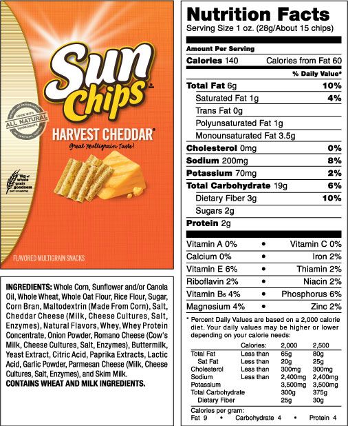 sun chips ingredient label